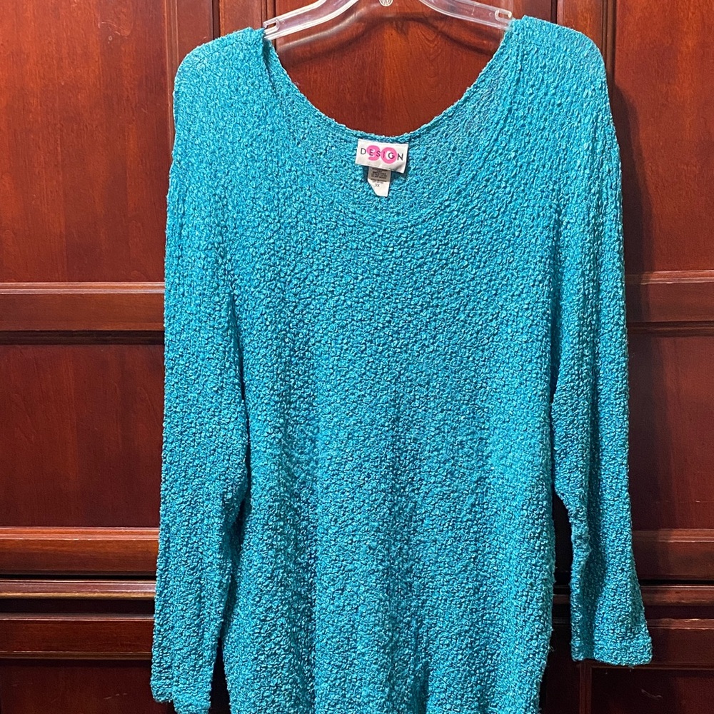 90 Design Blue Textured Long Sleeve women’s long sleeve Top